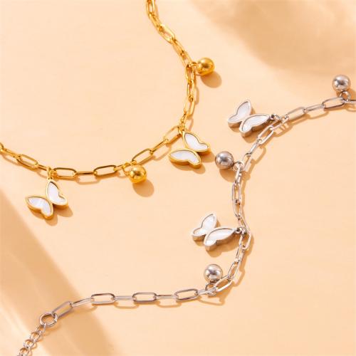 Stainless Steel Jewelry Bracelet, 304 Stainless Steel, with White Shell, with 6.5cm extender chain, Butterfly, fashion jewelry & for woman, more colors for choice, Sold Per Approx 16 cm Strand