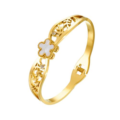 Brazalete del acero inoxidable, acero inoxidable 304, con Nácar, chapado en color dorado, Joyería & para mujer, dorado, Vendido por UD