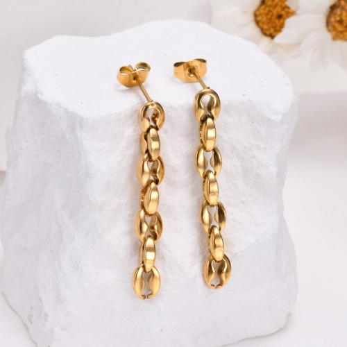 Stainless Steel Drop Earring, 304 Stainless Steel, fashion jewelry & for woman, golden, 37x5mm, Sold By Pair