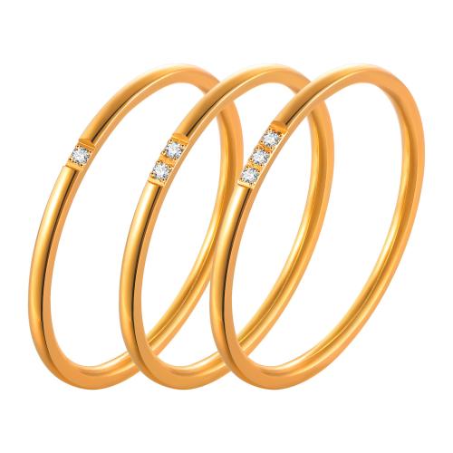 Acier inoxydable 304 bague, trois pièces & normes différentes pour le choix & pavé de micro zircon & pour femme, doré, Vendu par fixé