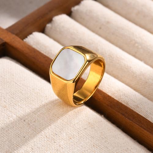 Stainless Steel Finger Ring, 304 Stainless Steel, with Shell, fashion jewelry & different size for choice & for woman, golden, Sold By PC