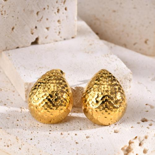 Stainless Steel Stud Earrings, 304 Stainless Steel, Teardrop, 18K gold plated, fashion jewelry & for woman, golden, 25x20mm, Sold By Pair