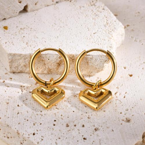 Huggie Hoop Drop Earring, 304 Stainless Steel, Heart, 18K gold plated, fashion jewelry & for woman, golden, 29x13.30mm, Sold By Pair