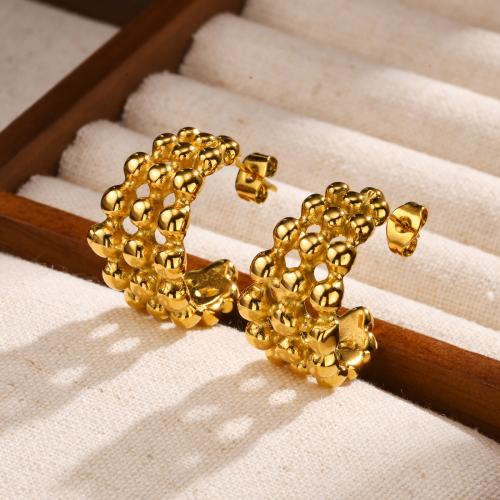 Stainless Steel Stud Earrings, 304 Stainless Steel, gold color plated, fashion jewelry & for woman, golden, 25x13.20mm, Sold By Pair