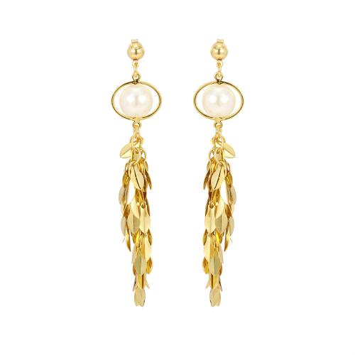 Brass Drop Earring, with Resin Pearl, Leaf, gold color plated, fashion jewelry & different size for choice & for woman, more colors for choice, nickel, lead & cadmium free, Sold By Pair