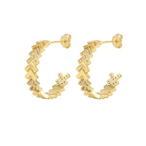 Boucles d'oreilles en laiton zircon cubique pavent, Placage de couleur d'or, bijoux de mode & pavé de micro zircon & pour femme, plus de couleurs à choisir, protéger l'environnement, sans nickel, plomb et cadmium, 24x24x6mm, Vendu par paire