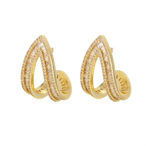 Boucles d'oreilles en laiton zircon cubique pavent, Placage, bijoux de mode & pavé de micro zircon & pour femme, plus de couleurs à choisir, protéger l'environnement, sans nickel, plomb et cadmium, Vendu par paire