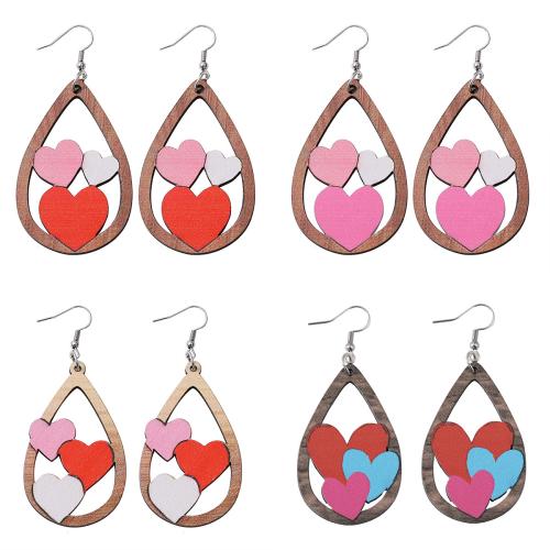 Wood Earring, with 304 Stainless Steel, Teardrop, printing, different styles for choice & for woman & double-sided & hollow, Sold By Pair