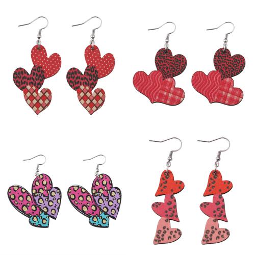 Wood Earring, with 304 Stainless Steel, Heart, printing, different styles for choice & for woman & double-sided, Sold By Pair