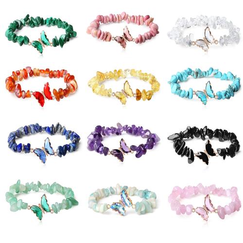 Gemstone Bracelets, Natural Stone, with Elastic Thread & Brass, handmade, different materials for choice & Unisex & with rhinestone, Length:Approx 18 cm, Sold By PC