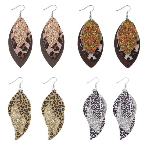 Stainless Steel Drop Earring, PU Leather, with 304 Stainless Steel, printing, three layers & different styles for choice & for woman, more colors for choice, Sold By Pair