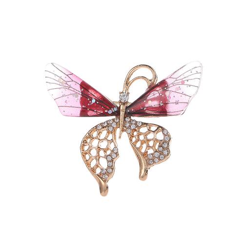 Tibetan Style Brooches, with Resin, Butterfly, plated, for woman & with rhinestone, gold, Sold By PC