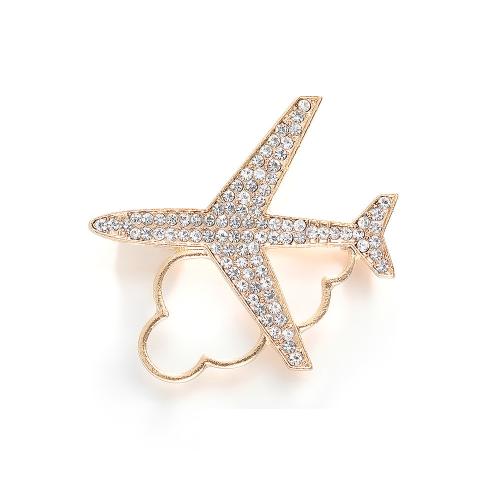 Tibetan Style Brooches, Airplane, plated, for woman & with rhinestone, gold, Sold By PC