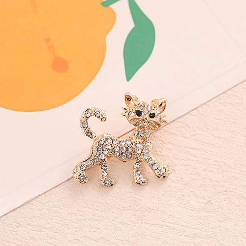 Tibetan Style Brooches, Cat, plated, for woman & with rhinestone, gold, Sold By PC