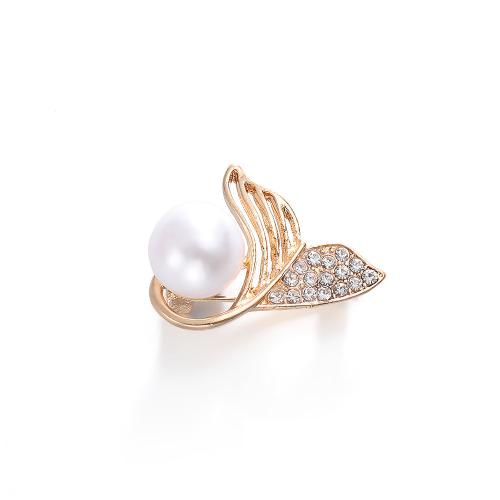 Tibetan Style Brooches, with Plastic Pearl, plated, for woman & with rhinestone, gold, Sold By PC