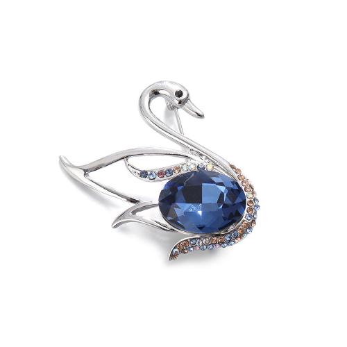 Tibetan Style Brooches, with Crystal, Swan, plated, for woman & with rhinestone, blue, Sold By PC