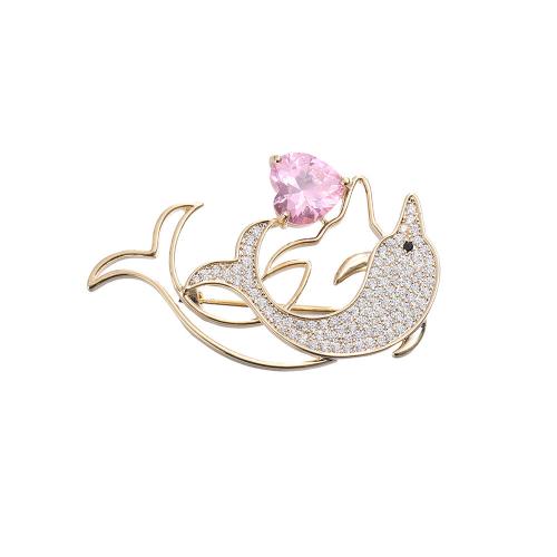 Tibetan Style Brooches, Dolphin, plated, for woman & with rhinestone, more colors for choice, Sold By PC