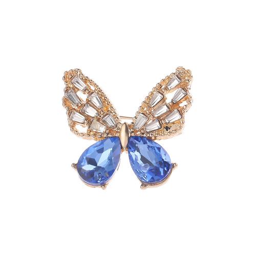 Tibetan Style Brooches, with Crystal, Butterfly, plated, for woman & with rhinestone, gold, Sold By PC