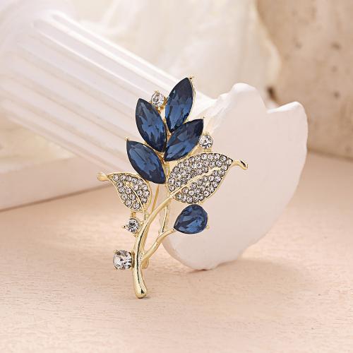 Tibetan Style Brooches, with Crystal, Leaf, plated, for woman & with rhinestone, gold, Sold By PC