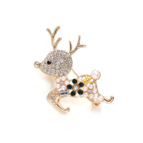 Tibetan Style Brooches, with Plastic Pearl, Deer, plated, for woman & with rhinestone, gold, Sold By PC