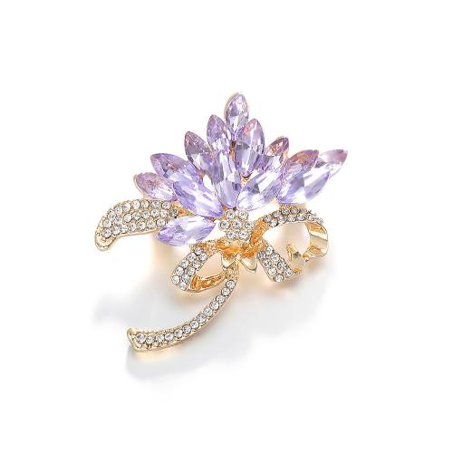 Tibetan Style Brooches, with Crystal, petals, plated, for woman & with rhinestone, purple, Sold By PC