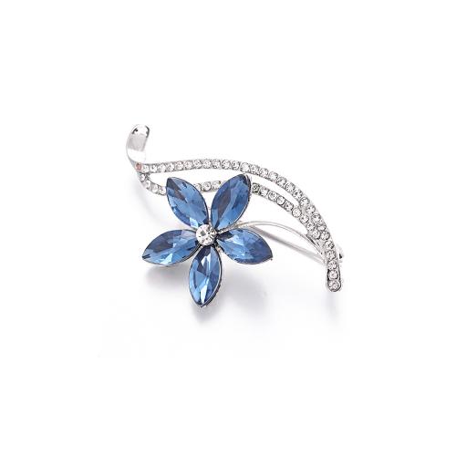 Tibetan Style Brooches, with Crystal, petals, plated, for woman & with rhinestone, blue, Sold By PC