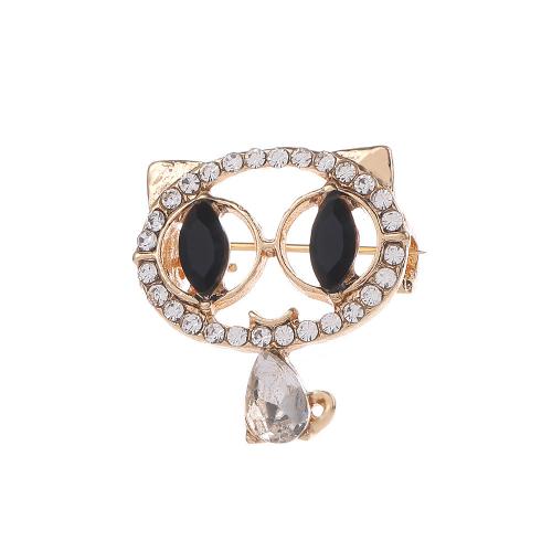 Tibetan Style Brooches, Cat, plated, for woman & with rhinestone, gold, Sold By PC