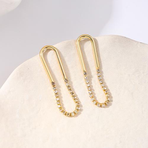 Tibetan Style Stud Earring, plated, micro pave cubic zirconia & for woman, gold, Sold By Pair