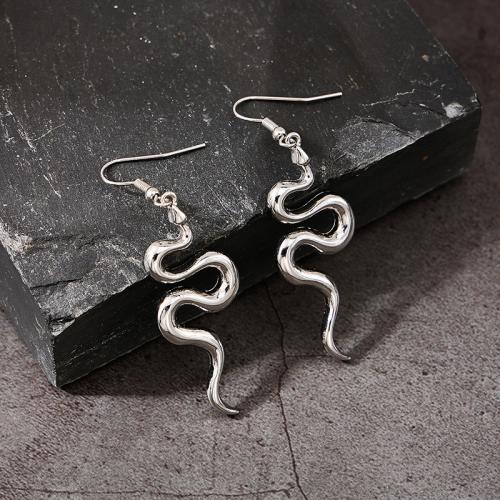 Tibetan Style Drop Earrings, Snake, plated, for woman, silver color, Sold By Pair