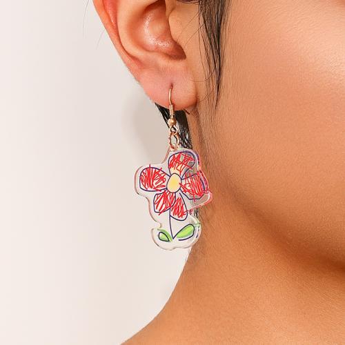 Boucles d'oreilles en alliage de zinc, avec Acrylique, Pétales, Placage, pour femme, rouge, Vendu par paire