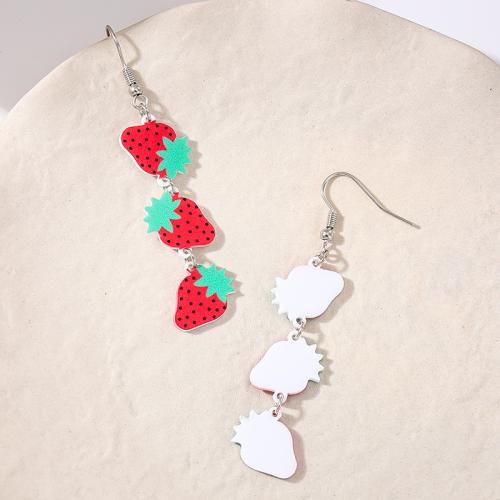 Boucles d'oreilles en alliage de zinc, avec Acrylique, fraise, Placage, pour femme, rouge, Vendu par paire