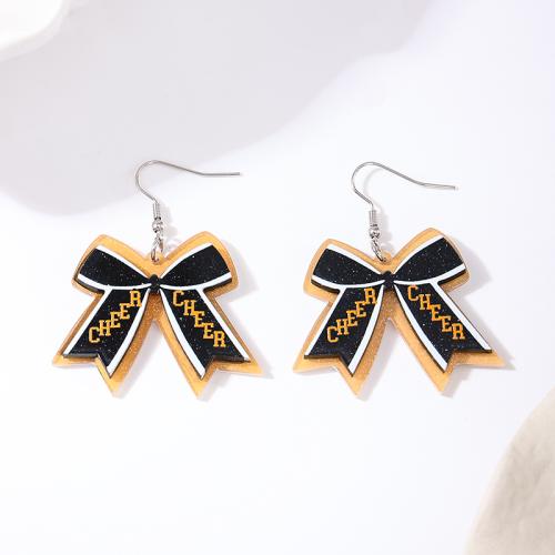 Tibetan Style Drop Earrings, with Acrylic, Bowknot, plated, for woman, black, Sold By Pair