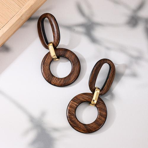 Tibetan Style Stud Earring, with Wood, plated, for woman, coffee color, Sold By Pair