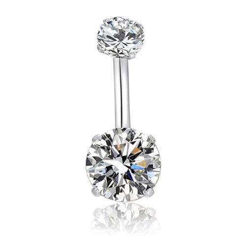 304 Stainless Steel Belly Ring, plated, different size for choice & micro pave cubic zirconia & for woman, more colors for choice, Sold By PC