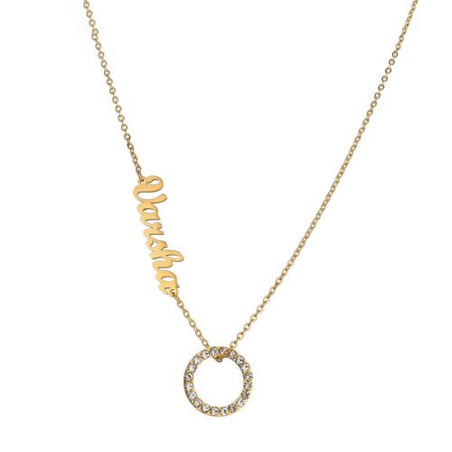 Stainless Steel Jewelry Necklace, 304 Stainless Steel, with 5cm extender chain, plated, micro pave cubic zirconia & for woman, golden, Length:Approx 45 cm, Sold By PC