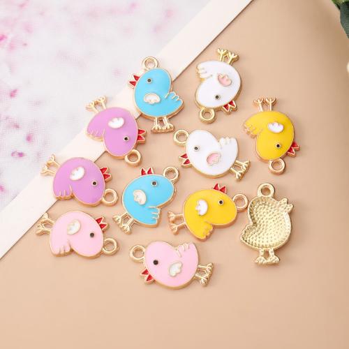 Tibetan Style Enamel Pendants, Chicken, KC gold color plated, DIY, more colors for choice, 21x12x2mm, 100PCs/Bag, Sold By Bag