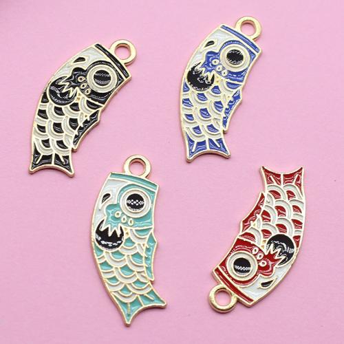 Tibetan Style Enamel Pendants, Fish, KC gold color plated, DIY, more colors for choice, 34x14mm, 100PCs/Bag, Sold By Bag