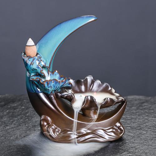 Backflow Incense Burner, Porcelain, half handmade, for home and office & durable, 132x62x164mm, Sold By PC