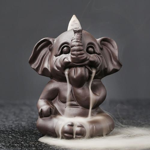 Backflow Incense Burner, Purple Clay, Elephant, half handmade, for home and office & durable & multifunctional, 85x66x93mm, Sold By PC