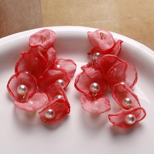 Hair Accessories DIY Findings, Gauze, with Plastic Pearl, Flower, handmade, more colors for choice, 70x33mm, Sold By PC