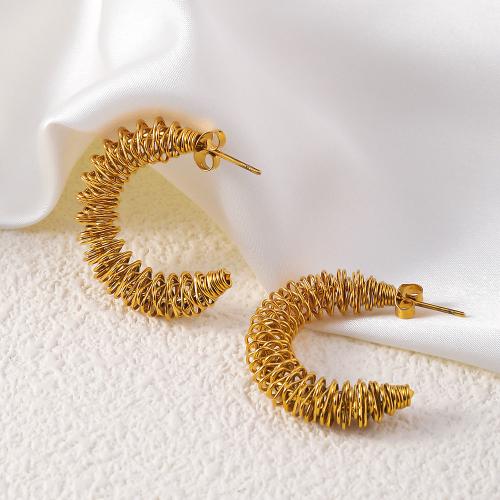 Boucle d'oreille de gaujon en acier inoxydable, Acier inoxydable 304, Plaqué or 18K, bijoux de mode & pour femme, doré, 32mm, Vendu par paire