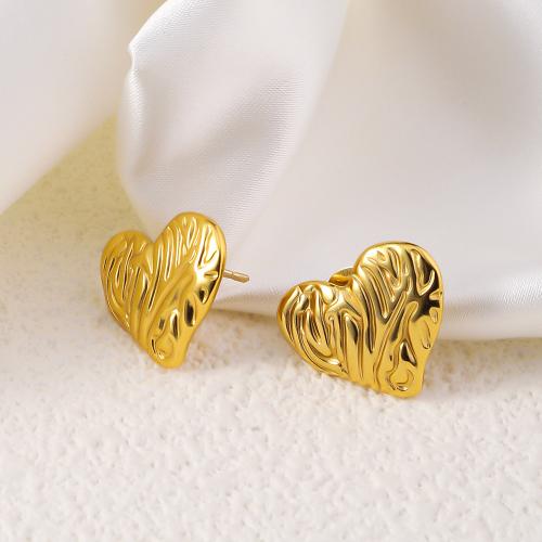 Stainless Steel Stud Earrings, 304 Stainless Steel, Heart, 18K gold plated, fashion jewelry & for woman, golden, 15x18mm, Sold By Pair