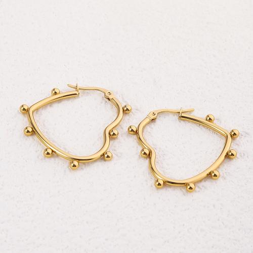 Acier inoxydable Levier Retour Earring, Acier inoxydable 304, coeur, Plaqué or 18K, bijoux de mode & pour femme, doré, 35mm, Vendu par paire