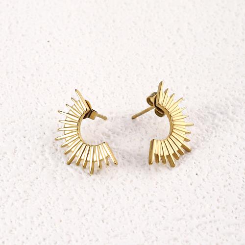 Stainless Steel Stud Earrings, 304 Stainless Steel, 18K gold plated, fashion jewelry & for woman, golden, 21x11mm, Sold By Pair