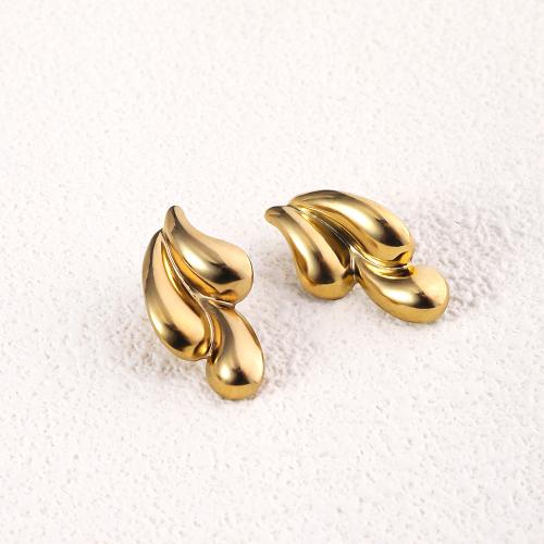 Stainless Steel Stud Earrings, 304 Stainless Steel, 18K gold plated, fashion jewelry & for woman, golden, 30x10mm, Sold By Pair