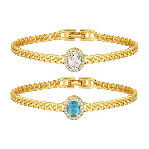 Bracelet cubique en laiton zircon pavent, Placage de couleur d'or, bijoux de mode & pavé de micro zircon & pour femme, doré, Longueur:Environ 17.5 cm, Vendu par PC