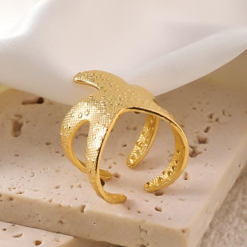 Anillo de dedo de acero inoxidable, acero inoxidable 304, Estrella de Mar, 18K chapado en oro, Ajustable & Joyería & para mujer, dorado, Vendido por UD