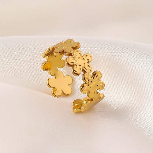 Stainless Steel Finger Ring, 304 Stainless Steel, Flower, 18K gold plated, Adjustable & fashion jewelry & for woman, golden, Sold By PC