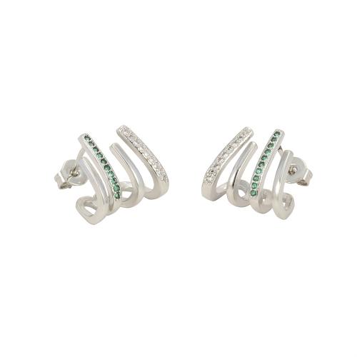 Boucles d'oreilles en laiton zircon cubique pavent, blanc rhodié, bijoux de mode & pavé de micro zircon & pour femme, plus de couleurs à choisir, protéger l'environnement, sans nickel, plomb et cadmium, 14x14mm, Vendu par paire