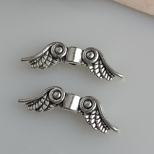 Tibetan Style Jewelry Beads, Wing Shape, antique silver color plated, DIY, nickel, lead & cadmium free, 7x23mm, Hole:Approx 2mm, Approx 100PCs/Bag, Sold By Bag